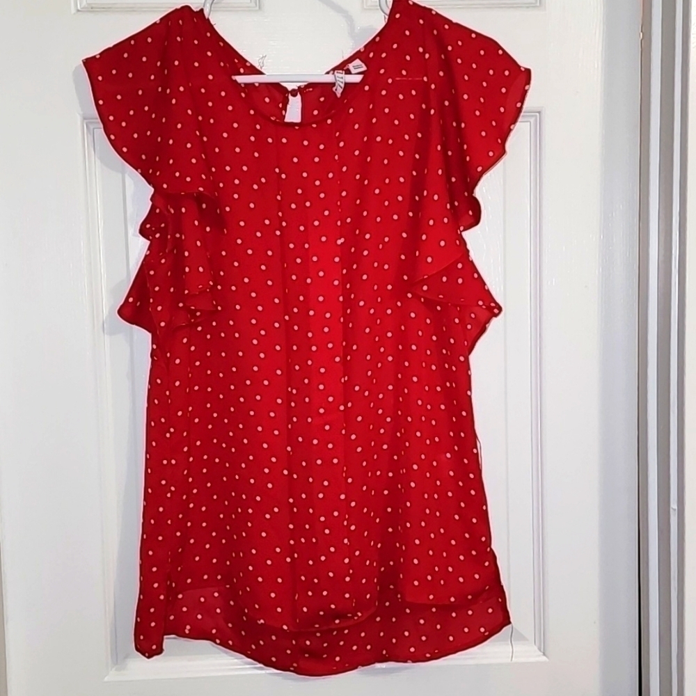 Elle red polka-dot sheer top